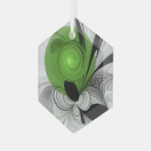 Abstract Zwart-wit met Groene Fractal Art Glas Ornament (Voorkant links)