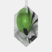 Abstract Zwart-wit met Groene Fractal Art Glas Ornament (Voorkant Rechts)