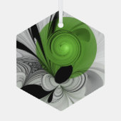Abstract Zwart-wit met Groene Fractal Art Glas Ornament (Achterkant)