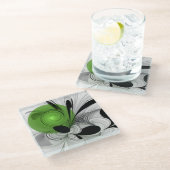 Abstract Zwart-wit met Groene Fractal Art Glazen Onderzetter (Schuin)