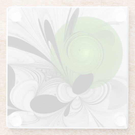 Abstract Zwart-wit met Groene Fractal Art Glazen Onderzetter (Achterkant)