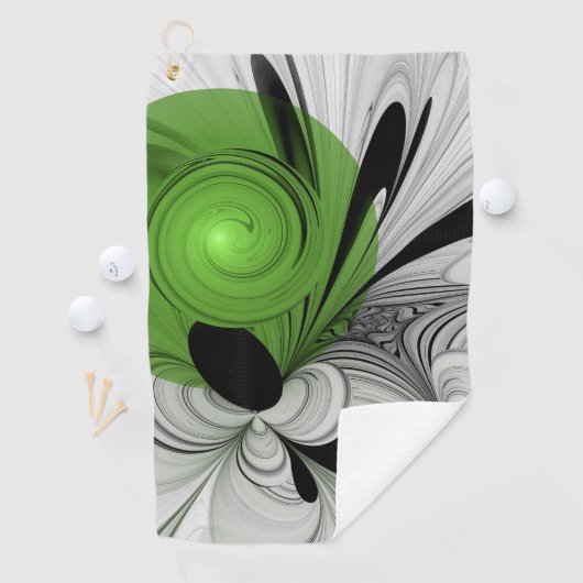 Abstract Zwart-wit met Groene Fractal Art Golfhanddoek (Insitu)