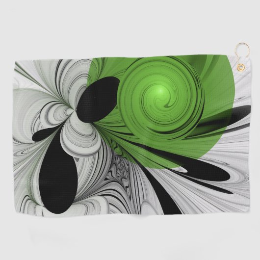 Abstract Zwart-wit met Groene Fractal Art Golfhanddoek (Horizontaal)