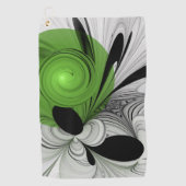 Abstract Zwart-wit met Groene Fractal Art Golfhanddoek (Voorkant)