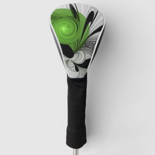 Abstract Zwart-wit met Groene Fractal Art Golfheadcover (Voorkant)