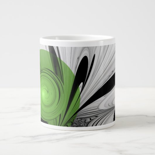 Abstract Zwart-wit met Groene Fractal Art Grote Koffiekop (Voorkant)