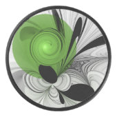 Abstract Zwart-wit met Groene Fractal Art Hockey Puck (Voorkant)