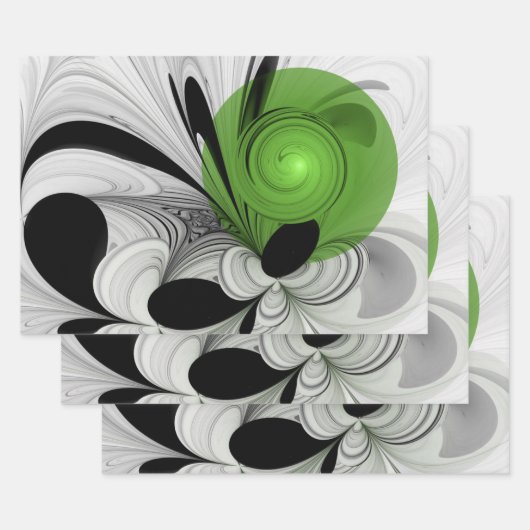 Abstract Zwart-wit met Groene Fractal Art Inpakpapier Vel (Set)