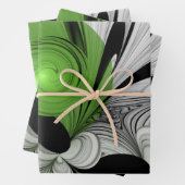 Abstract Zwart-wit met Groene Fractal Art Inpakpapier Vel (In situ)
