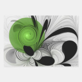 Abstract Zwart-wit met Groene Fractal Art Inpakpapier Vel (Voorkant)