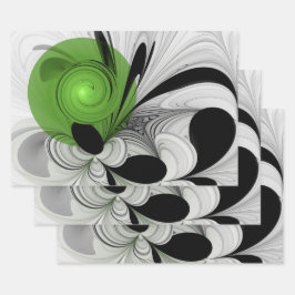 Abstract Zwart-wit met Groene Fractal Art Inpakpapier Vel