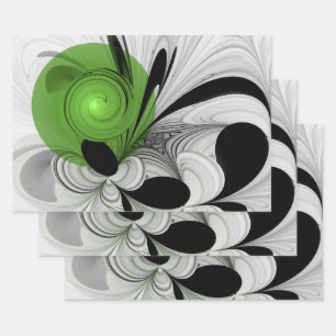 Abstract Zwart-wit met Groene Fractal Art Inpakpapier Vel