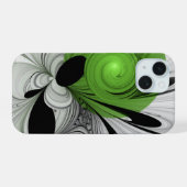 Abstract Zwart-wit met Groene Fractal Art iPhone 15 Case (Achterkant horizontaal)