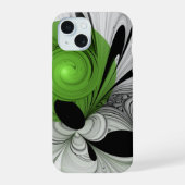 Abstract Zwart-wit met Groene Fractal Art iPhone 15 Case (Achterkant)