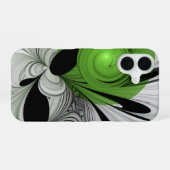 Abstract Zwart-wit met Groene Fractal Art iPhone 16 Hoesje (Achterkant horizontaal)