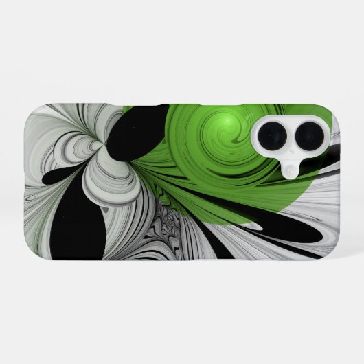 Abstract Zwart-wit met Groene Fractal Art iPhone 16 Hoesje (Achterkant horizontaal)