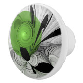 Abstract Zwart-wit met Groene Fractal Art Keramische Knop (Rechts)