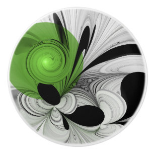 Abstract Zwart-wit met Groene Fractal Art Keramische Knop