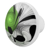Abstract Zwart-wit met Groene Fractal Art Keramische Knop (Rechts)