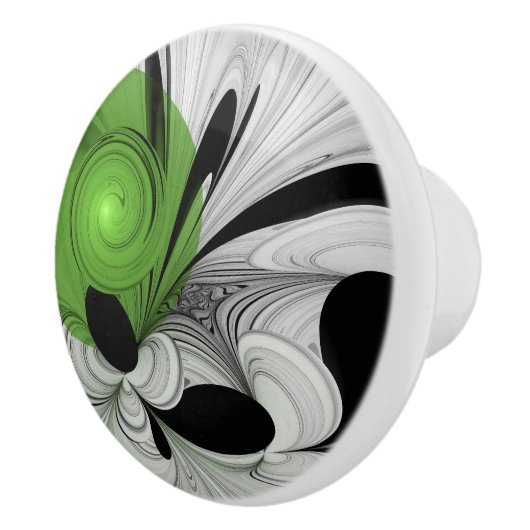 Abstract Zwart-wit met Groene Fractal Art Keramische Knop (Rechts)