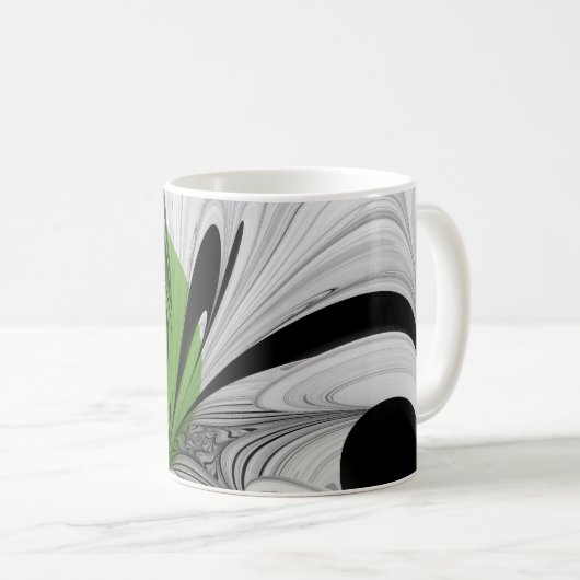 Abstract Zwart-wit met Groene Fractal Art Koffiemok (Voorkant rechts)
