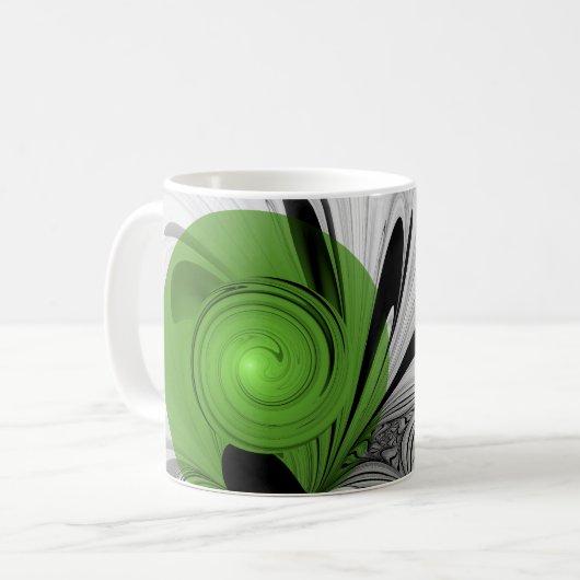 Abstract Zwart-wit met Groene Fractal Art Koffiemok (Voorkant links)