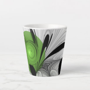 Abstract Zwart-wit met Groene Fractal Art Latte Mok