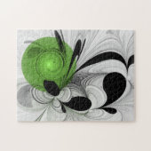 Abstract Zwart-wit met Groene Fractal Art Legpuzzel (Horizontaal)