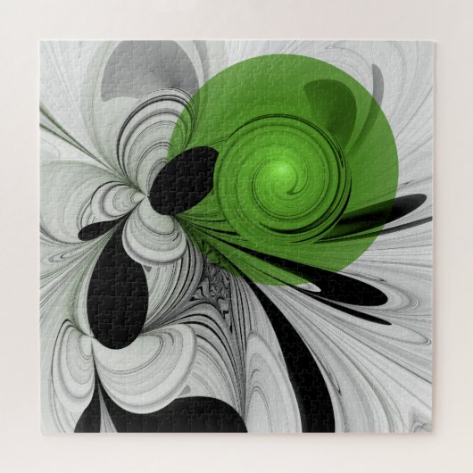 Abstract Zwart-wit met Groene Fractal Art Legpuzzel (Horizontaal)