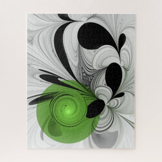 Abstract Zwart-wit met Groene Fractal Art Legpuzzel (Verticaal)