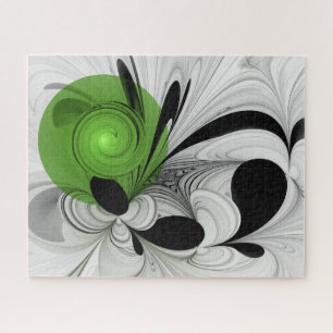 Abstract Zwart-wit met Groene Fractal Art Legpuzzel