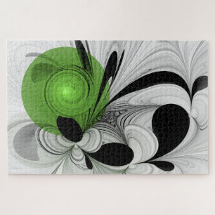 Abstract Zwart-wit met Groene Fractal Art Legpuzzel