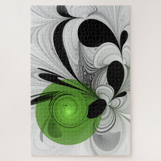 Abstract Zwart-wit met Groene Fractal Art Legpuzzel (Verticaal)