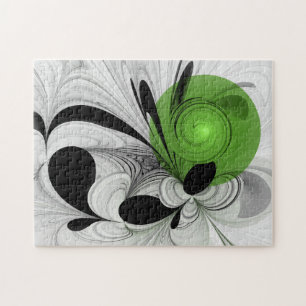 Abstract Zwart-wit met Groene Fractal Art Legpuzzel