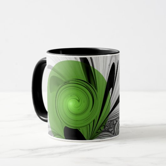 Abstract Zwart-wit met Groene Fractal Art Mok (Voorkant links)