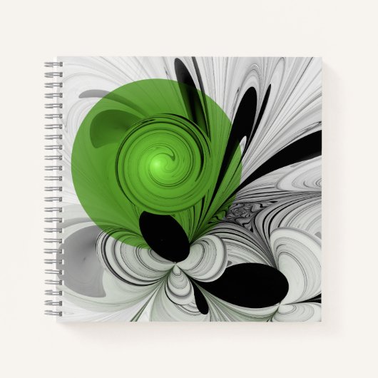Abstract Zwart-wit met Groene Fractal Art Notitieboek (Voorkant)