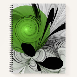 Abstract Zwart-wit met Groene Fractal Art Notitieboek