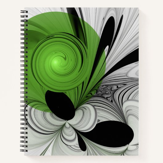 Abstract Zwart-wit met Groene Fractal Art Notitieboek (Voorkant)