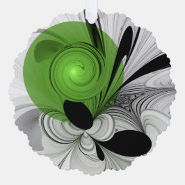 Abstract Zwart-wit met Groene Fractal Art Ornament Kaart