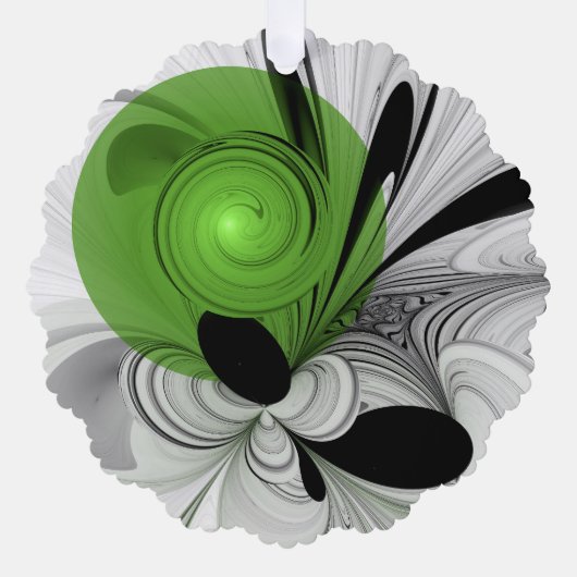 Abstract Zwart-wit met Groene Fractal Art Ornament Kaart (Voorkant)