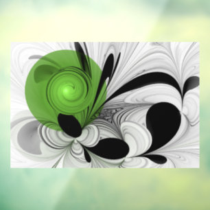 Abstract Zwart-wit met Groene Fractal Art Raamsticker