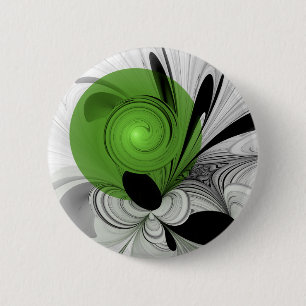 Abstract Zwart-wit met Groene Fractal Art Ronde Button 5,7 Cm