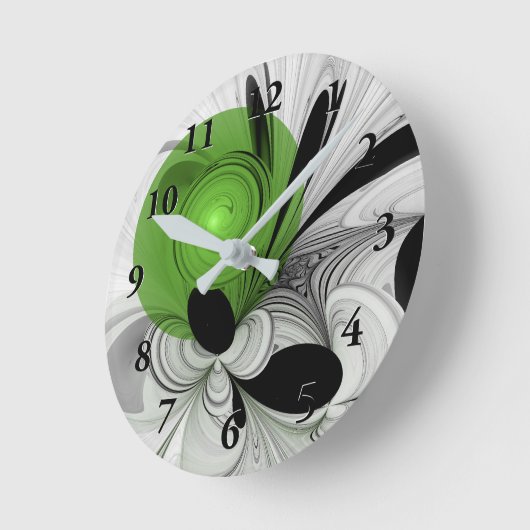 Abstract Zwart-wit met Groene Fractal Art Ronde Klok (Hoek)