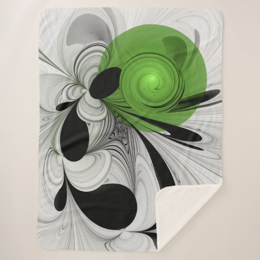 Abstract Zwart-wit met Groene Fractal Art Sherpa Deken (Voorkant)