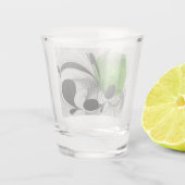 Abstract Zwart-wit met Groene Fractal Art Shot Glas (Achterkant)