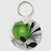 Abstract Zwart-wit met Groene Fractal Art Sleutelhanger (Voorkant)