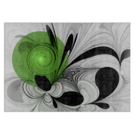 Abstract Zwart-wit met Groene Fractal Art Snijplank