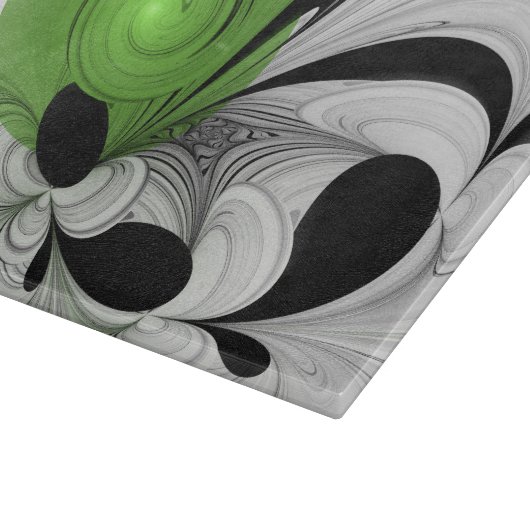 Abstract Zwart-wit met Groene Fractal Art Snijplank (Hoek)