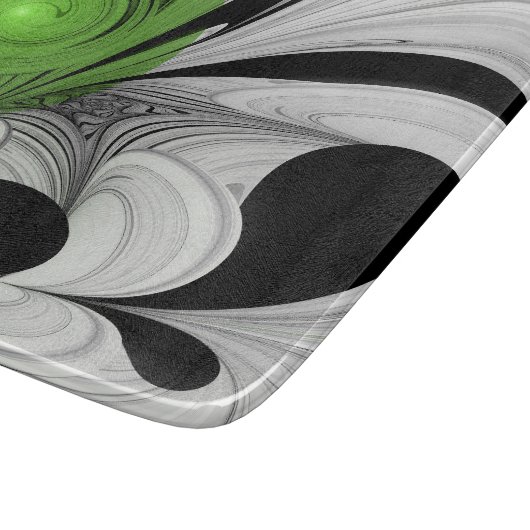 Abstract Zwart-wit met Groene Fractal Art Snijplank (Hoek)