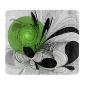 Abstract Zwart-wit met Groene Fractal Art Snijplank (Voorkant)